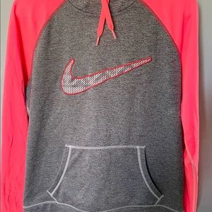 Grey and hot pink fleece hoodie - size large